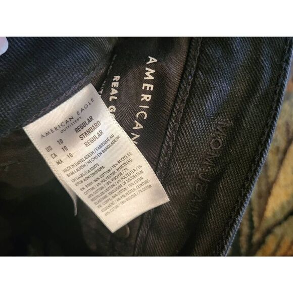 American Eagle Mom Jeans Women's 10 Black Destroyed Ripped High Rise Grunge - Picture 3 of 3